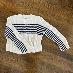 Aerie Cream and Navy Striped Crew Neck Sweater